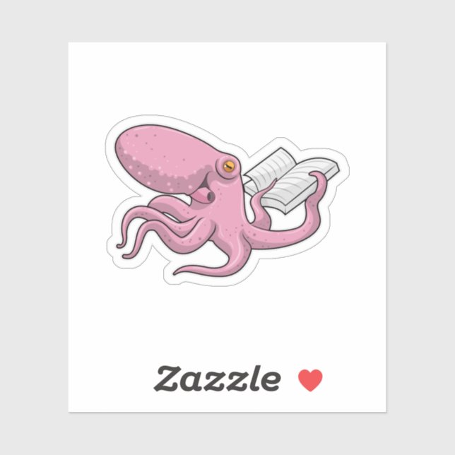Sticker Octopus Nerd avec le livre (Feuille)
