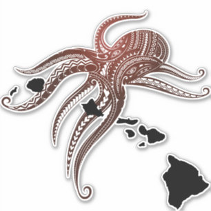 STICKER OCTOPUS TRIBAL POLYNÉSIEN HAWAII ÎLES
