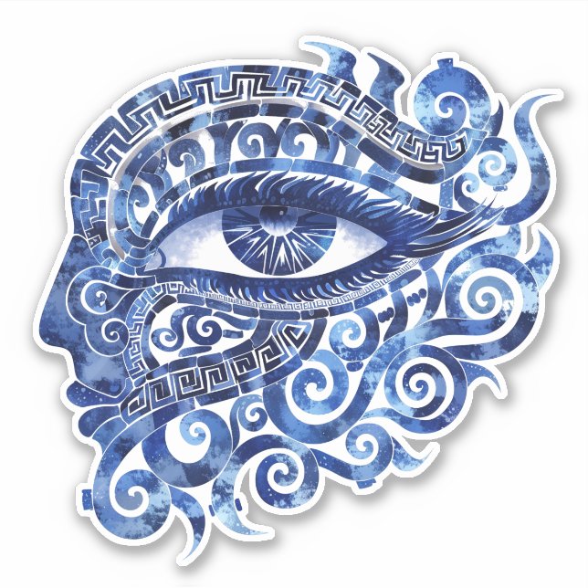 Sticker Oeil mal grec Abstrait avec clé grecque (Devant)