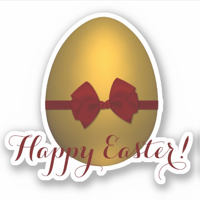 Sticker Oeuf de Pâques Golden Happy avec Bow rouge (Devant)