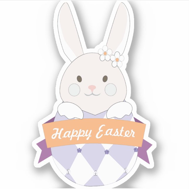 Sticker Oeuf de Pâques. Lapin de Pâques.Joyeux Pâques (Devant)