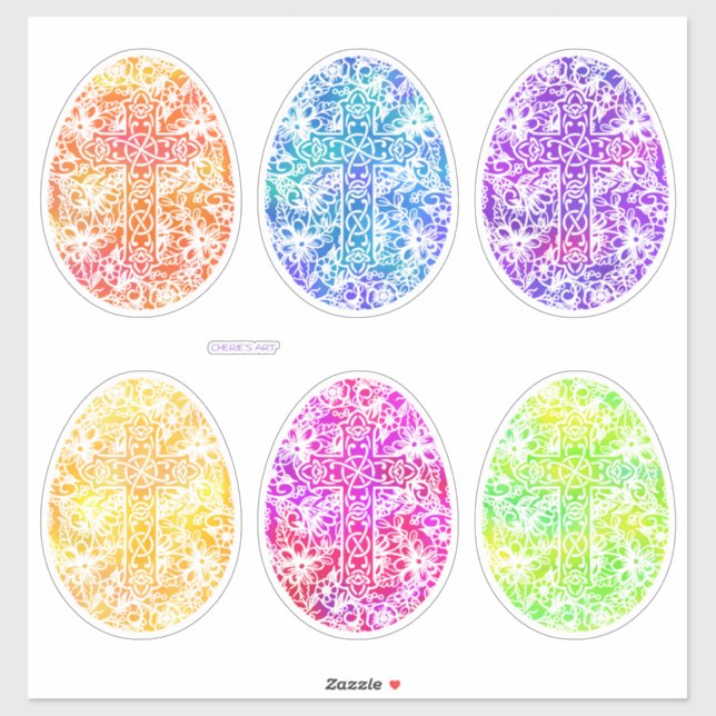 Sticker Oeufs de croix de l'aquarelle de Pâques (Feuille)