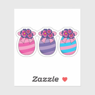 Sticker Œufs de Pâques avec Fleurs et Ruban