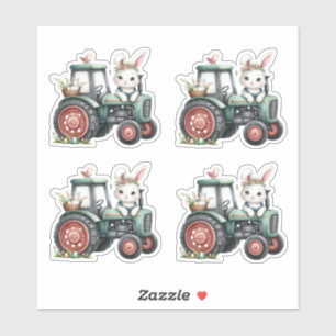 Sticker OEufs de tracteur de lapin vert de Pâques