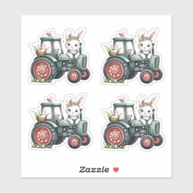 Sticker OEufs de tracteur de lapin vert de Pâques (Feuille)