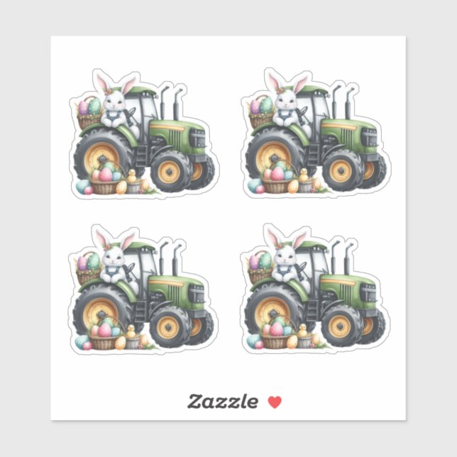Sticker OEufs de tracteur vert de lapin de Pâques (Feuille)
