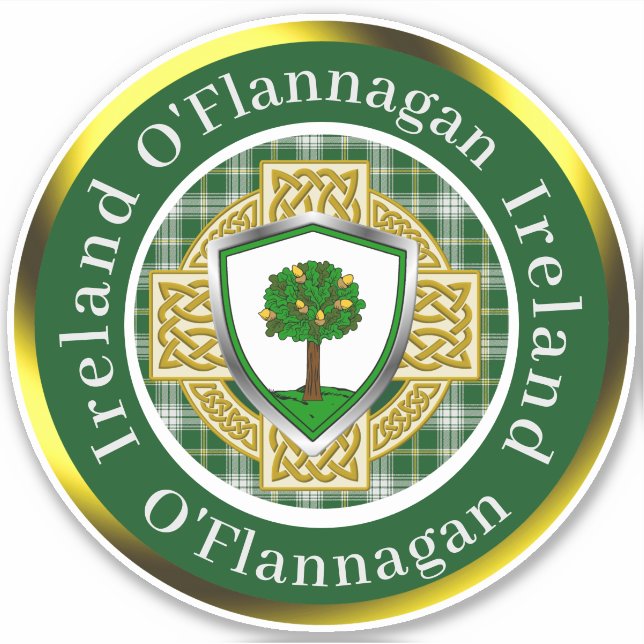 Sticker O'Flannagan Bouclier irlandais/Croix celtique pers (Devant)