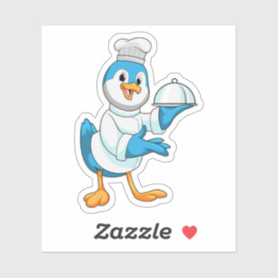 Sticker Oiseau comme cuisinier avec plat