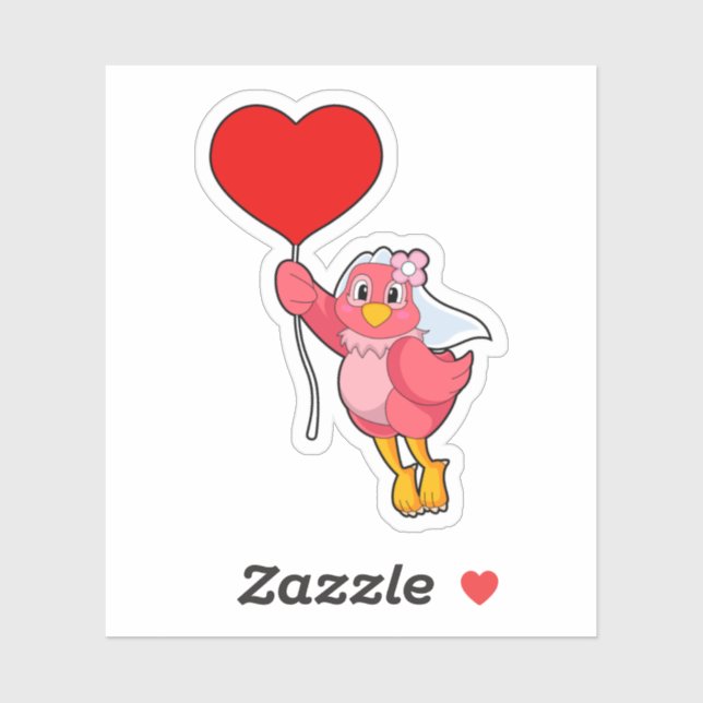 Sticker Oiseau en mariée avec Voile et Balloon Coeur (Feuille)
