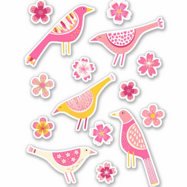 Sticker Oiseau mignon et fleurs (Devant)