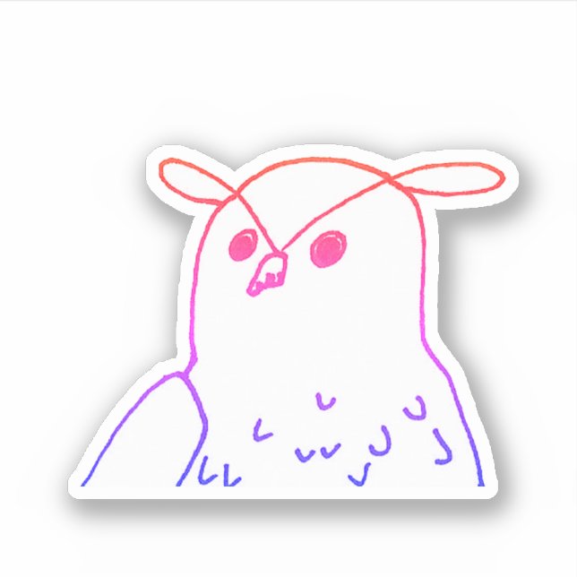 Sticker Oiseau rose en bois Dessin Chouette mignonne (Devant)