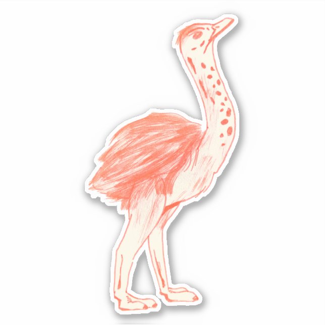 Sticker Oiseau rose mignon Artiste Baby Ostrich (Devant)