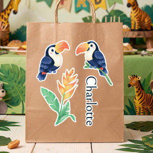 Sticker Oiseaux Toucan Fleurs Tropicales & Nom Animaux Mig