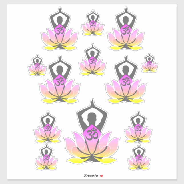 Sticker OM Namaste Spirituelle Lotus Fleur Yoga Pose (Feuille)