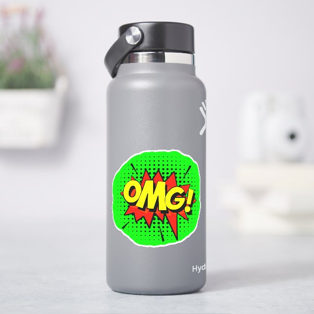 Sticker OMG Burst Pop Art Jaune Rouge Vert 4" Vinyl (HydroFlask)