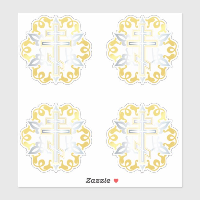 Sticker Or Croix Orthodoxe Avec Ornements (Feuille)