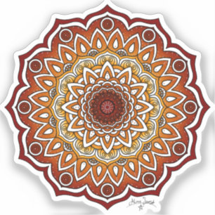 Sticker Orange & Brown Spiral et Floral Mandala