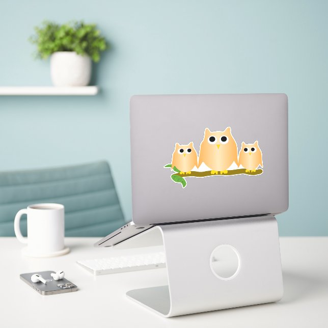 Sticker Orange Owls Design (Ordinateur portable sur le bureau)