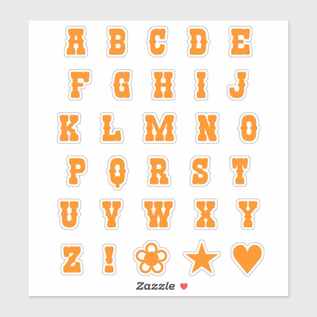 Sticker Orange Western Theme Party Police Alphabet Lettres (Feuille)