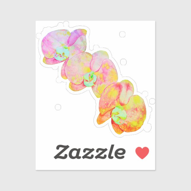 Sticker Orchidées des Caraïbes, fleurs d'aquarelle tropica (Feuille)