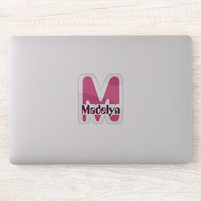 Sticker Ordinateur portable à fenêtre avec monogramme rose (Ordinateur)