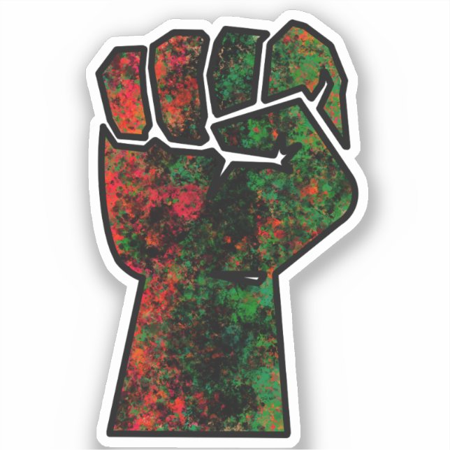 Sticker orgueil noir poing vert rouge pan drapeau africain (Recto)