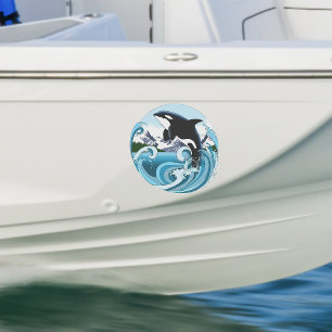 Sticker Orque Majestueux Baleine Tueuse Vagues Bleues Océa