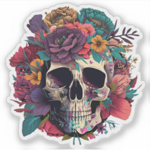 Sticker Os crâne floral et botanique