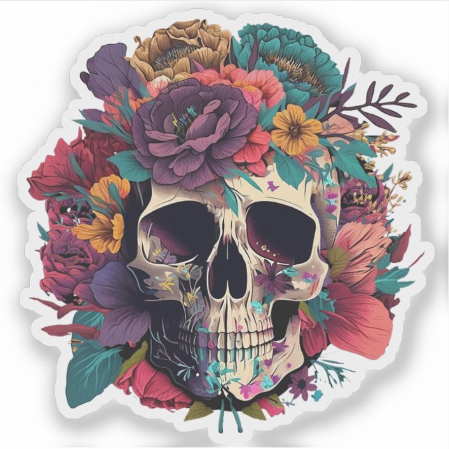 Sticker Os crâne floral et botanique (Devant)