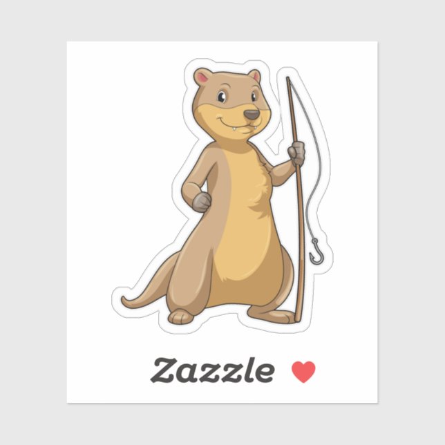 Sticker Otter comme Fisher avec canne à pêche (Feuille)