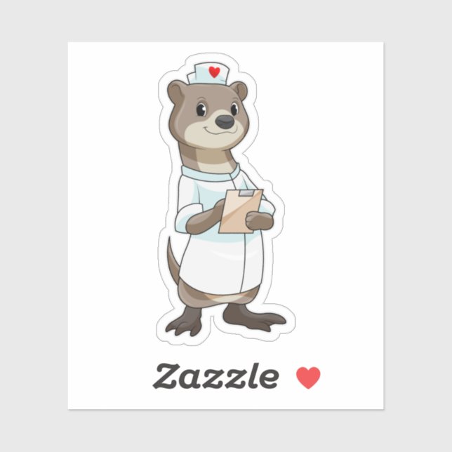 Sticker Otter comme infirmière avec coeur (Feuille)