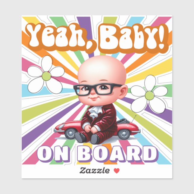 Sticker Ouais Bébé à bord Rétro et amusant (Feuille)