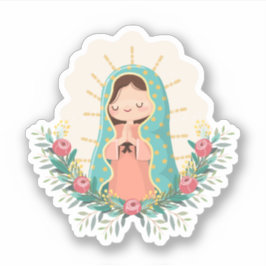Sticker Our Lady of Guadalupe with flowers Kawaii Style