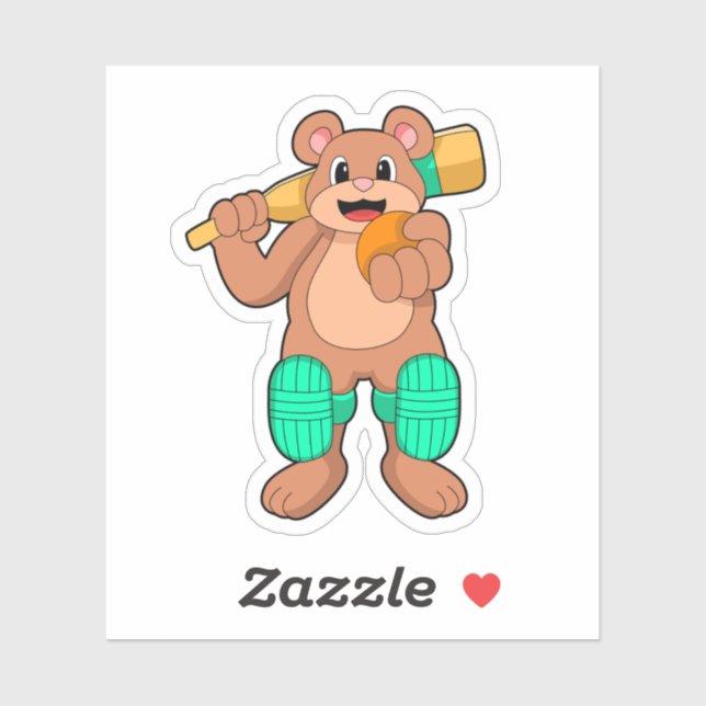 Sticker Ours au cricket avec chauve-souris de cricket (Feuille)