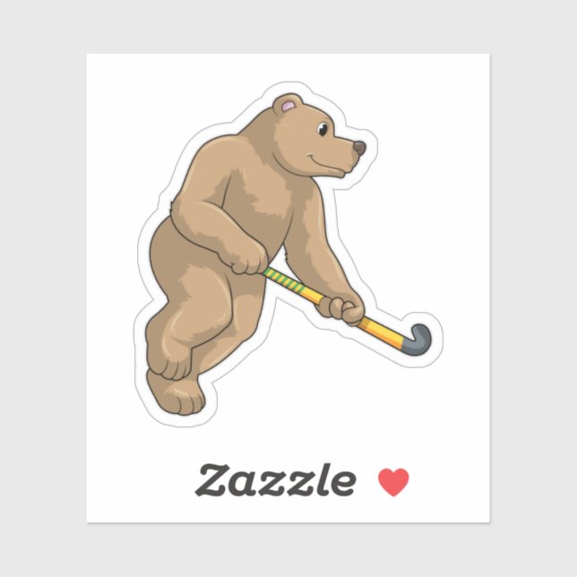 Sticker Ours au hockey avec chauve-souris de hockey (Feuille)