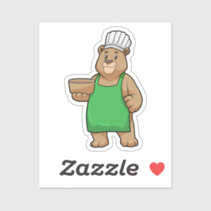 Sticker Ours comme cuire avec tablier de Cuisine et Bowl