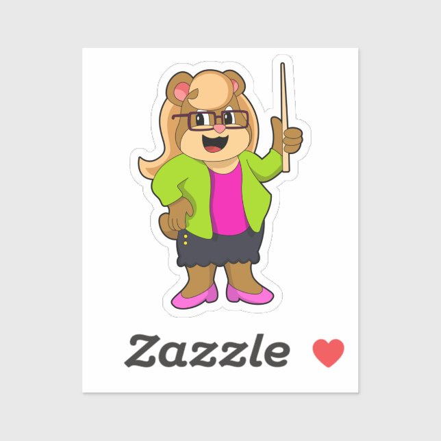 Sticker Ours comme enseignant avec lunettes (Feuille)