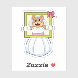 Sticker Ours comme mariée avec robe Mariage et cadre photo