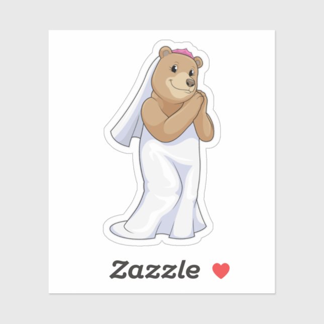 Sticker Ours comme mariée avec voile (Feuille)