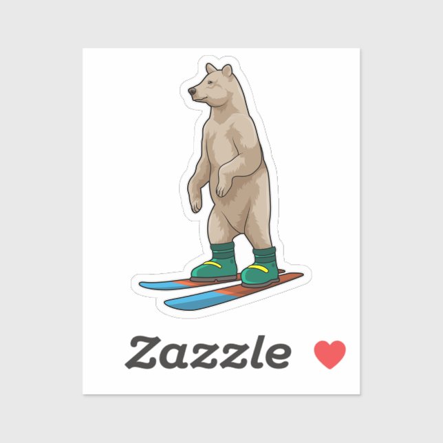 Sticker Ours comme skieur avec ski (Feuille)