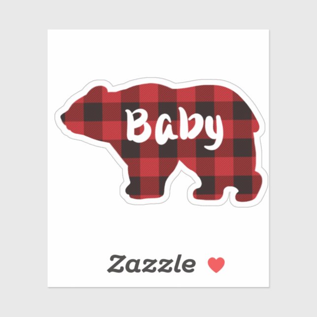 Sticker Ours de bébé mignon - rouge et noir plaid (Feuille)
