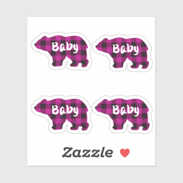 Sticker Ours de bébé - rose et noir pays plaid (Feuille)