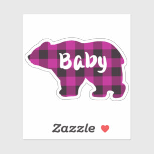 Sticker Ours de bébé - rose et noir plaid