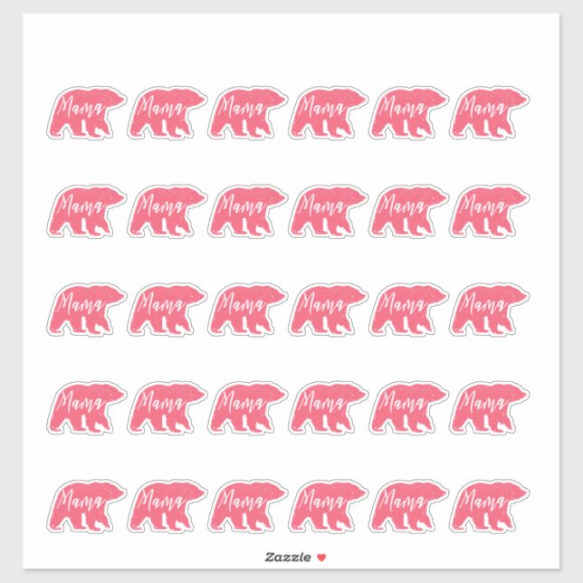 Sticker Ours de maman rose (Feuille)
