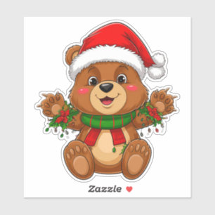 Sticker Ours de Noël adorable avec chapeau de Père Noël