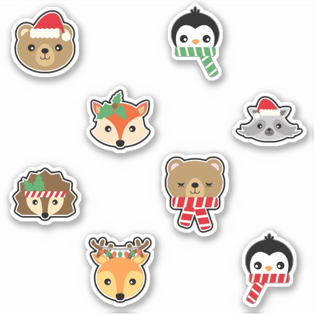 Sticker Ours de Noël Pingouins Fox Racoon Lion Deer (Devant)