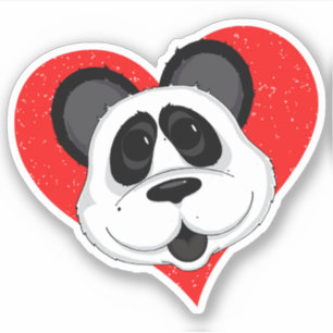 Sticker Ours de panda en caricature mignonne avec coeur d'