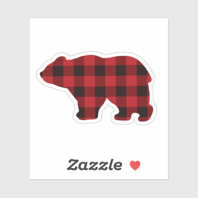 Sticker Ours de pays - plaid rouge et noir (Feuille)