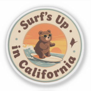 Sticker Ours de surf du Surf de Californie vintage