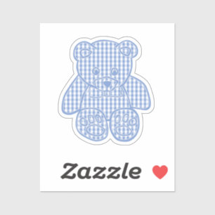 Sticker Ours en peluche à carreaux pastel bleu pâle
